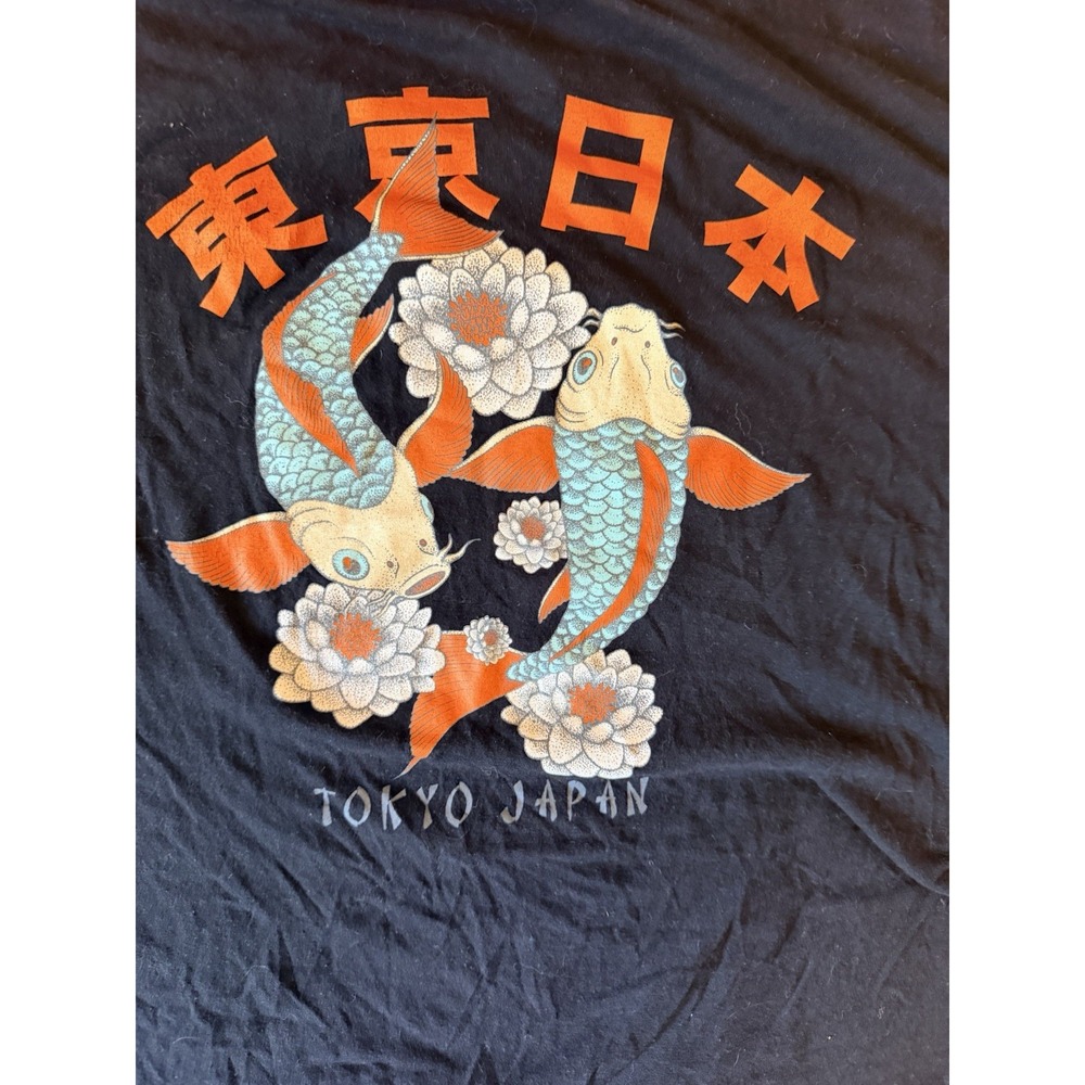 Bowery T-Shirt Women's XL Black Graphic Print Koi Fish Short Sleeve Tokyo Japan